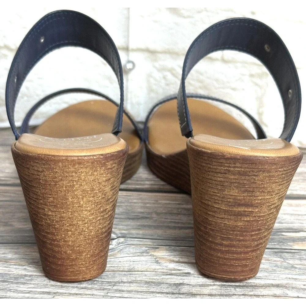 Italian Shoemaker Sandals Wedge‎ Navy Blue Leather Straps Fits 10 M